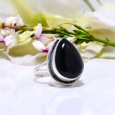Natural Black Onyx Gemstone 925 Sterling Silver Ring Handmade Jewelry Gift.