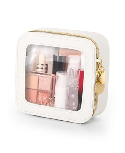 Makeup Bag, Small Makeup Bag for Purse, Waterproof Clear Makeup bag, Mini Beige-image