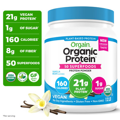 Orgain Organic Vegan Protein + 50 Superfoods Powder, Vanilla Bean 21g Plant Base