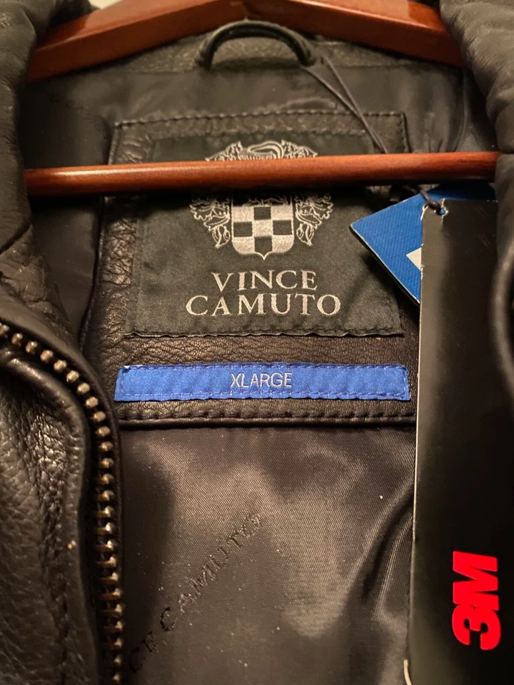 Chaqueta de cuero marrón oscuro Vince Camuto XL para hombre nueva con etiquetas con forro aislante Foto 4 de 4