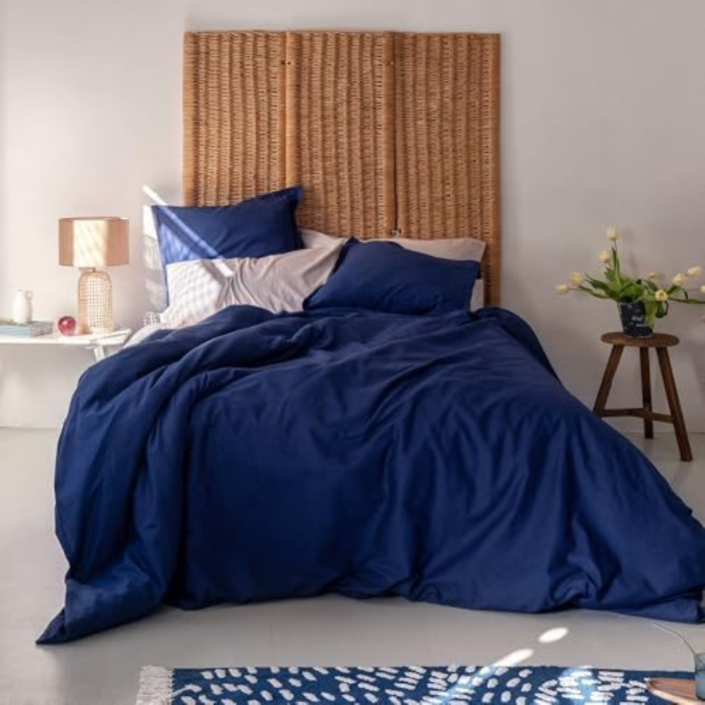 Set di biancheria da letto per letto queen size, 3 pezzi, reversibile, elegante, motivo botanico blu, foglie blu, in morbida microfibra, per tutte le stagioni (238 x 228 cm Set di biancheria da letto per letto queen size, 3 pezzi, reversibile, elegante, motivo botanico blu, foglie blu, in morbida microfibra, per tutte le stagioni (238 x 228 cm