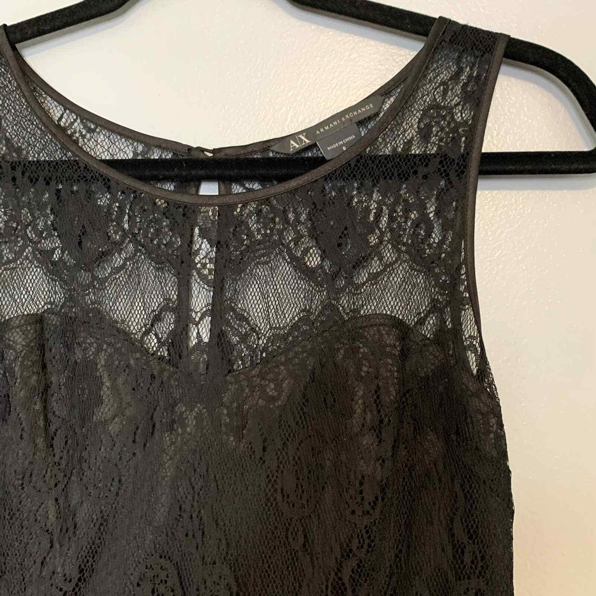 Armani Exchange Black Lace Sleeveless Mini Sheath Dress Size 0 Armani Exchange Black Lace Sleeveless Mini Sheath Dress Size 0