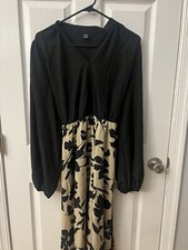 Shein woman’s black and tan long sleeve dress with tie X-Large