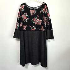 Cato Est 1946 Dress Plus 18 Knit Floral 3/4 Sleeve Boho Party Gray Fall Trendy