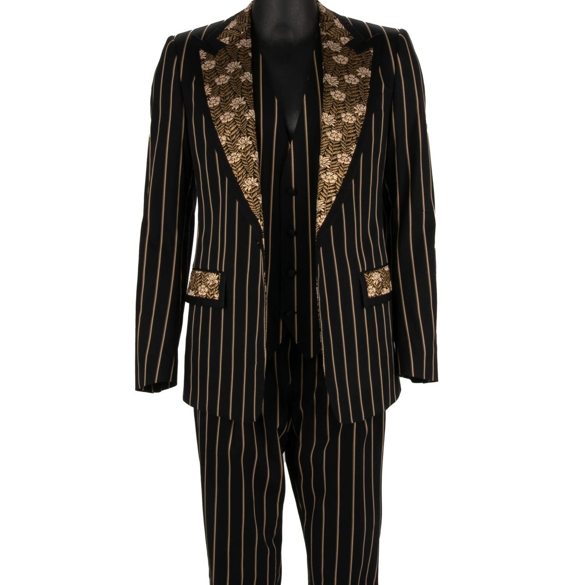 DOLCE & GABBANA Flower Striped 3 Piece Jacquard Suit Jacket DOLCE & GABBANA Flower Striped 3 Piece Jacquard Suit Jacket