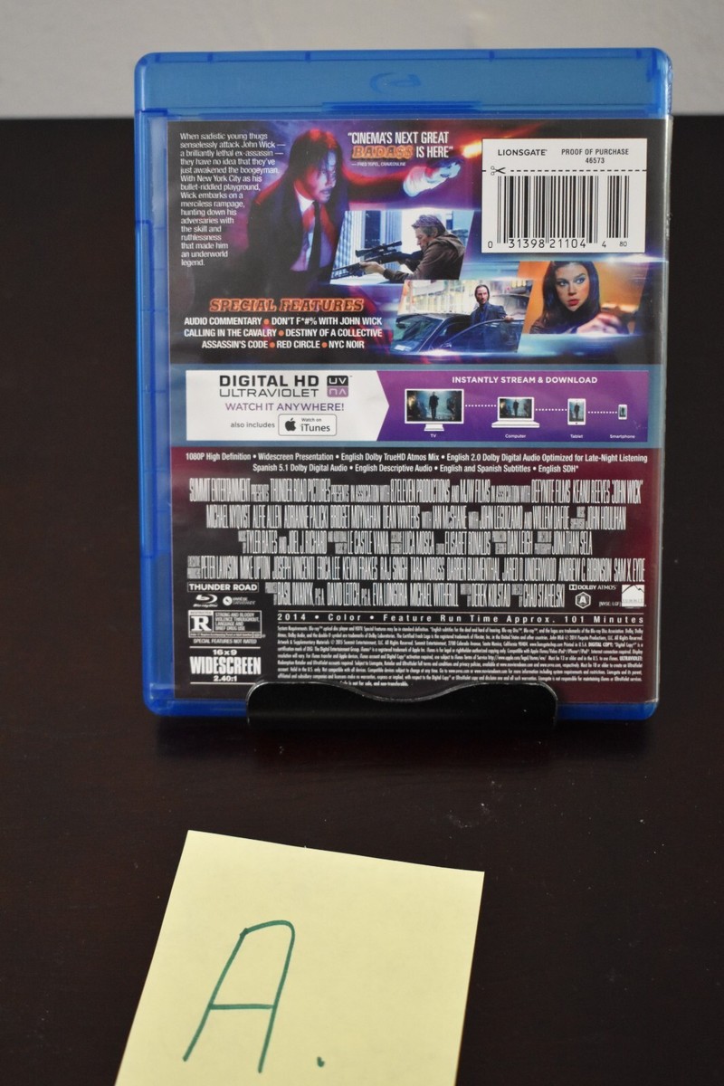 John Wick Chapter 1 Movie Blu-Ray Keanu Reeves Action Chad