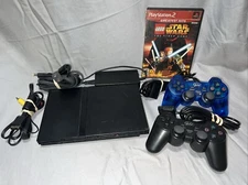 PlayStation 2 Slim Console 2 Controllers Power Supply Lego Star Wars Game Bundle