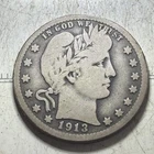 1913 Silver Barber Quarter Circulated fine grade Denver mint