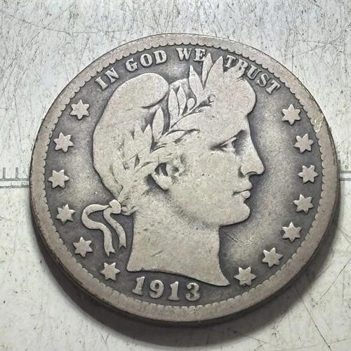 1913 Silver Barber Quarter Circulated fine grade Denver mint
