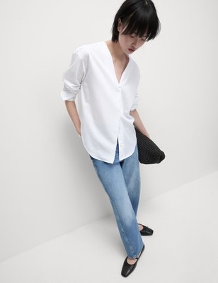 Marks & Spencer Womens White Cotton Long sleeved Women Shirt - M&S