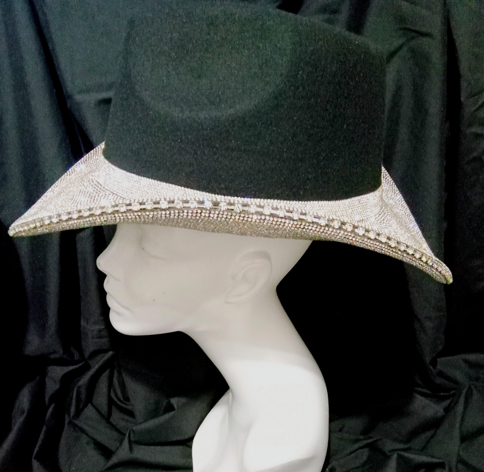 Sombrero de Vaquero Negro Boda Western Ala Flash Diamante Incrustado Estrás 3000