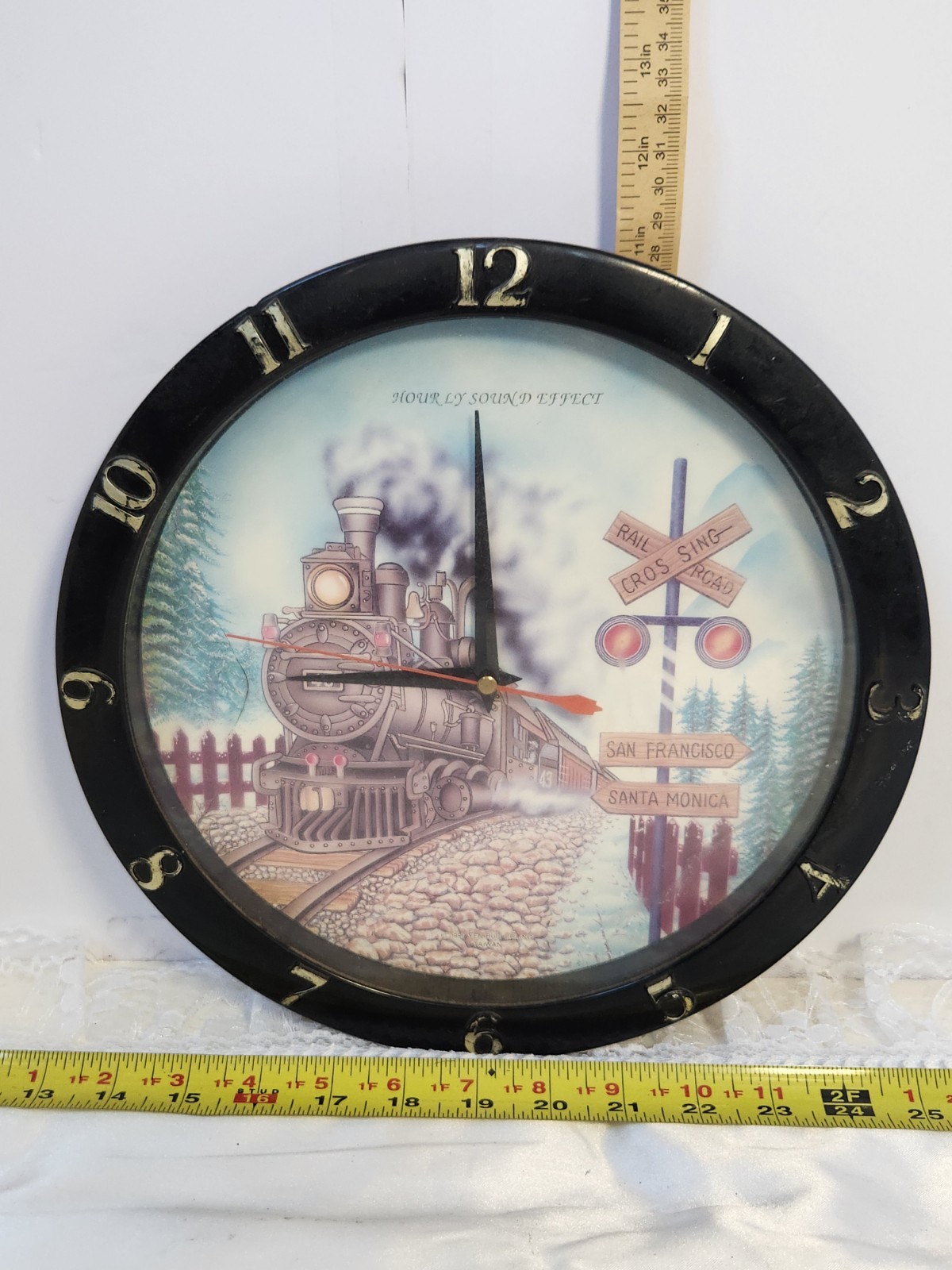 VINTAGE 1996 Train Wall Hanging Clock Hourly Sound Effects TESTED Needs Repair