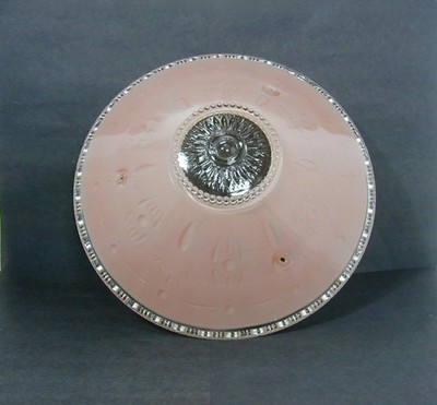 Vtg Art Deco Frosted Pink Glass Hanging 3 Hole Chain Ceiling Light 10 ½  Shade