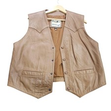 Vintage Pioneer Wear Vest Mens 44 Brown Leather Snap Western Cowboy Biker