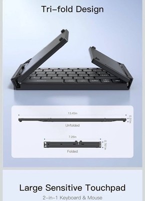 Inateck Nomad Faltbare Bluetooth Tastatur mit Touchpad, 3-Kanal Geräteschalter