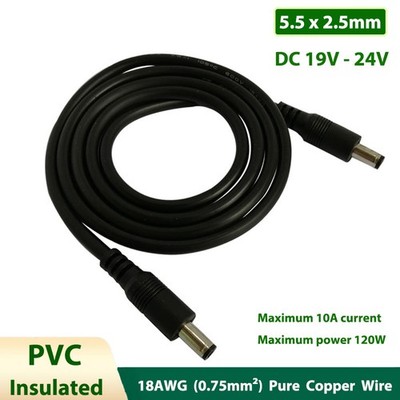DC 5.5x2.5mm Supply Extension Cable Male to Male 19V-24V Connection Wires 18AWG