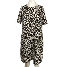 ANN TAYLOR - WOMEN'S 8 - TAN/BLACK ANIMAL PRINT SHORT SLEEVE SHIFT DRESS