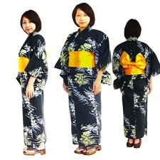 3p set /Black Bellflower Pattern yukata/women/Japanese summer Kimono/Japan