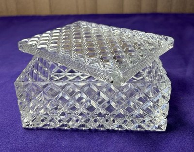 Vintage 1950 s Glass Cigarette, Trinkets, Cards, Candy Holder with Lid. 5  x 3.5