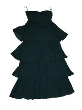 Lulus Dress Womens Medium Green Sweetheart Tiered Ruffle Chiffon Maxi Formal