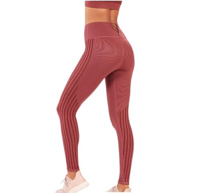 Fabletics High-Waisted Seamless Rib Leggings Dark Rouge-Size Medium