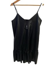 Express Black Shift Dress Size M V-Neck Ruffle Strap Strappy Sleeveless