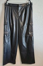 A New Day Women  s Faux Leather Cargo Pants Size 14  Black High-Waisted Wide Leg