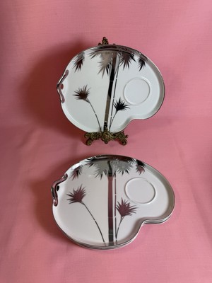  C.B.C. China Bambus Silber Farbe Palette Form Untertassen 4X
