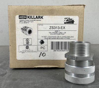 KILLARK ZS313-EX ALUMINUM CORD CONNECTOR CABLE RANGE:1.000'' 1.125'' NEW