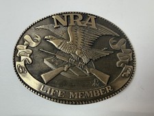 NRA Life Member Belt Buckle Eagle Guns Solid Brass Norman Company