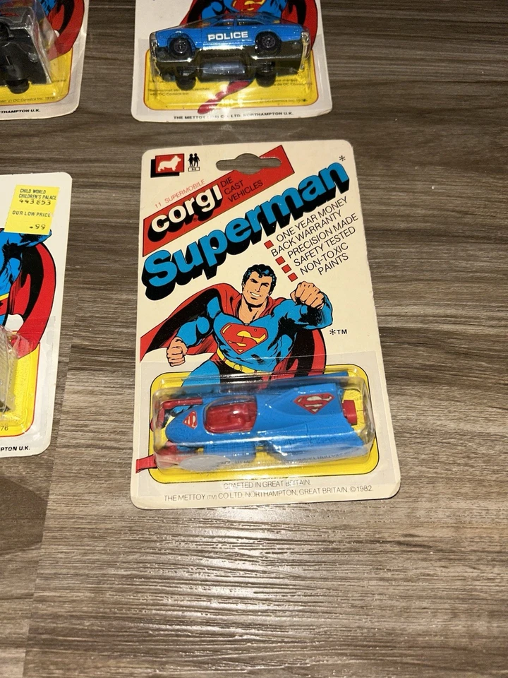1970’s - 4 Corgi Superman Vehicles On Cards Supermobile,Van,truck & Police Car - Image 3 of 4