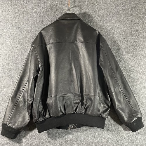 Air Force Landing Leather Bomber Jacket XL Black Flight Style USA Flag Lining - Picture 3 of 21