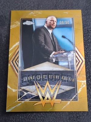 2026 Topps Chrome WWE Steve Austin #EMB-7 Embedded Gold Refractor /50