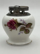 Vintage Hand Painted Bone China Table Lighter  Rose Buds And Leaves