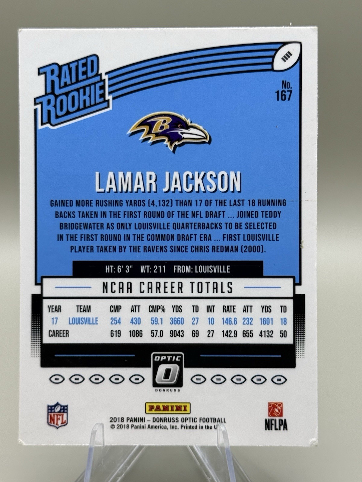 2018 Donruss Optic Rated Rookie Lamar Jackson #167 (RC) view 2