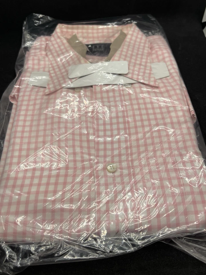 Camisa para hombre Ike Behar New York rosa a cuadros manga larga talla 17x34 Foto 2 de 4