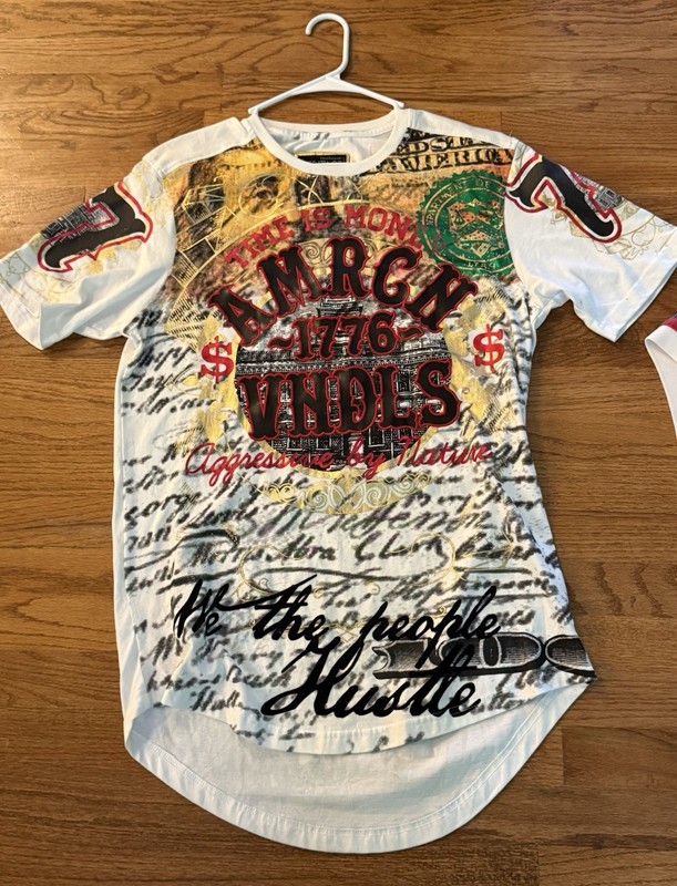 American Heritage Men’s L White Cotton Crew Neck 1776 American Graphic Logo Tee