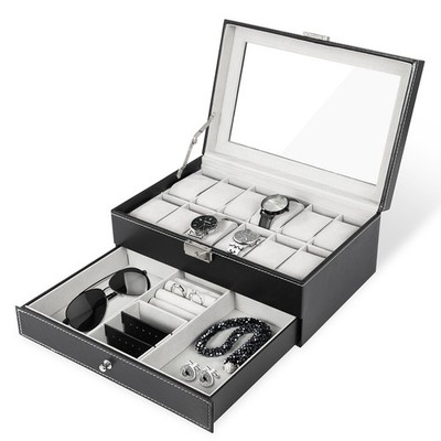 3/6/8/10/12/20/24 Slot PU Leather Watch Box Organizer Jewelry Display Storage