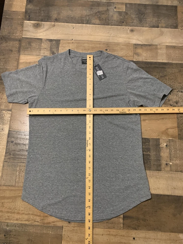 Camisa Goodlife Para Hombre Grande Gris Dobladillo Vieira Cuello Redondo Manga Corta Hecha en EE. UU. Foto 3 de 4