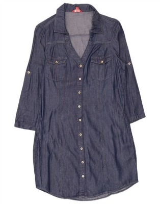 GUESS Damen 3/4 Arm Denim Hemd Kleid UK 10 Small Navy Blau Baumwolle CY04