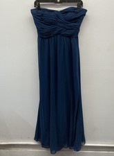 Lauren Ralph Lauren Women's Navy Blue Strapless Ruched Evening Gown Dress Sz 4