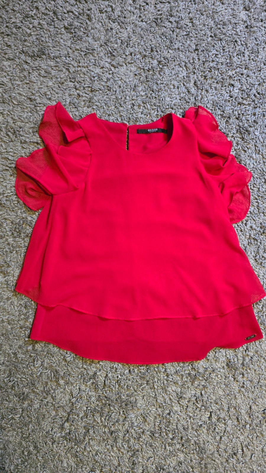Blusa Da Donna Guess Colore Rosso Con Volant E Doppia Balza Taglia S