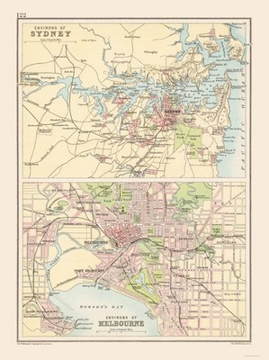 Historic Map - Australia Sydney Melbourne - Bartholomew 1892 - Vintage Wall Art