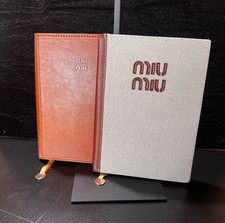 MIU MIU Brown Leather/TWEED Journal Notebook BN Lined Logo Bookmark Unisex