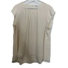 DR2 Blouse Ivory XL Cap Sleeve Texture Lined Round Neck Key Hole Back Top