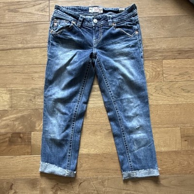 MEK Denim Womens Selvedge Capri Jeans Medium Wash Cuffed Y2K Denim Rock Jeans