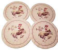 Vintage set of 4 Tapestry/Needle point 14" chair seat covers Rooster/Chicken
