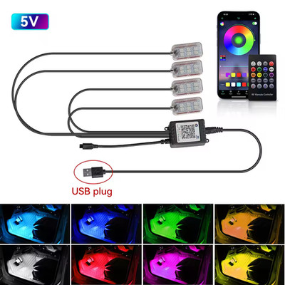 Auto LED Innenraum Fußraum Licht RGB USB Set mit Fernbedienung APP Ambient Light
