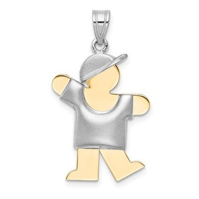 14k bicolor Gold Junge Anhänger Charm Sohn Figur Kappe T-Shirt Mutterschaft Halskette