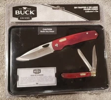 Buck Knives 381 Trapper & 139 Large Folder Combo in Elk Collector's Tin Gift Set